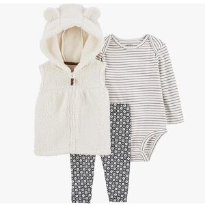 Carter’s three piece (3) teddy bear vest jacket. Soft matching set. 12 month.